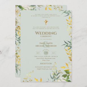 All-in-1-Sage Gold Greenery Katholische Hochzeit Einladung