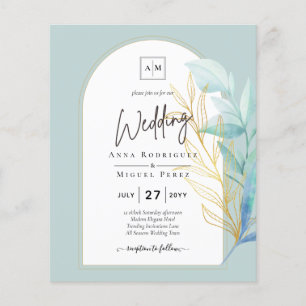 All-in-1 Sea Glass Aqua Green Gold Blätter Hochzei Flyer