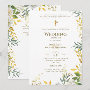 All-in-1 Weißgold-Grünzeug katholische Hochzeit Einladung