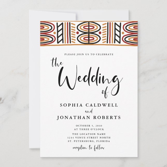 All in One African Motif Calligrafy Wedding Einladung (Vorderseite)