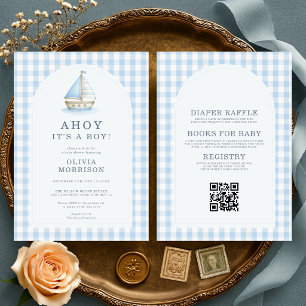 All in One Ahoy It's a Boy Gingham Baby Shower Einladung