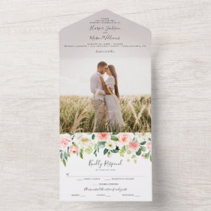 All in One Airy Blush Wedding Einladung mit Foto
