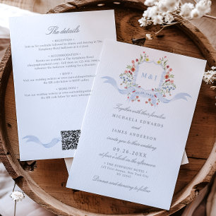 All In One Aquarell Regency Wappen QR Hochzeit Einladung