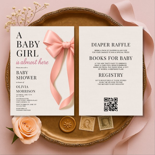 All in One Baby Girl Pink Bow Baby Shower Einladung (Von Creator hochgeladen)