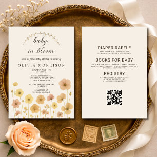 All in One Baby In Bloom Boho QR Code Babyparty Einladung