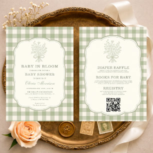 All in One Baby in Bloom Gingham Baby Shower-Einla Einladung