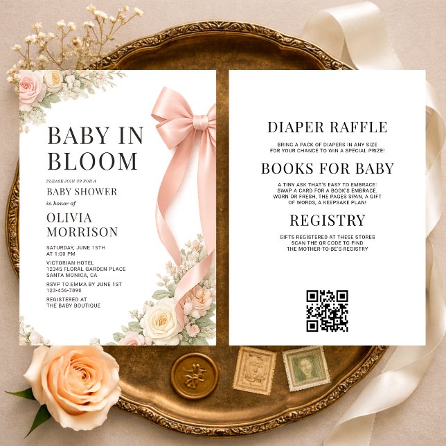 All in One Baby In Bloom Pink Bow Baby Shower Einladung (Von Creator hochgeladen)