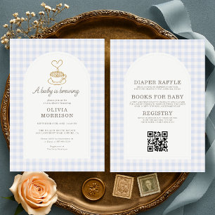 All in One Baby is Brewing Blue Coffee Baby Shower Einladung