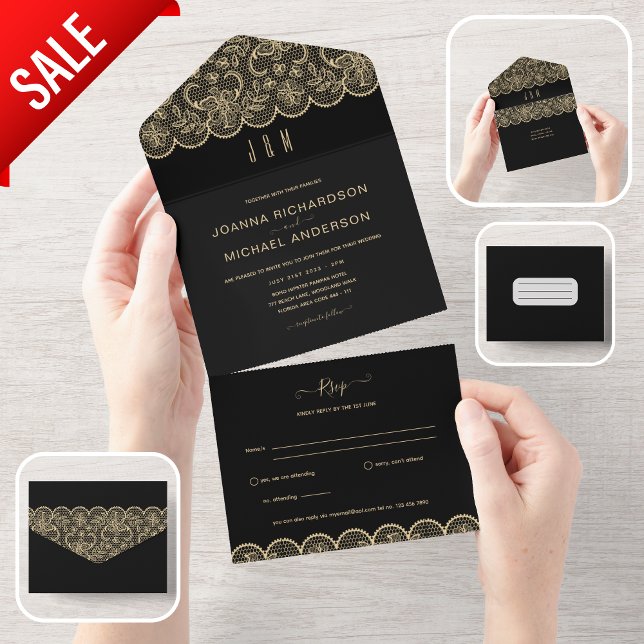 All in one Black Gold Lace Hochzeit mit UAWG Einladung (Von Creator hochgeladen)