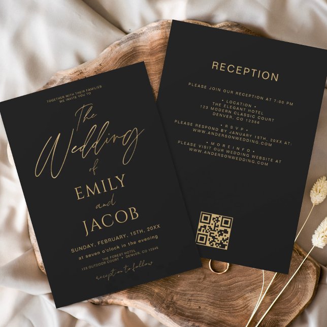 All in one Black Gold Wedding QR Code Script Einladung (Von Creator hochgeladen)