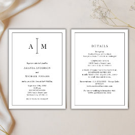 All-In-One Black White Monogram Minimal Wedding Einladung