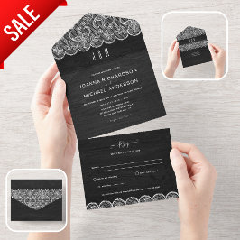 All in one Black Wood Lace Hochzeit mit UAWG Einladung