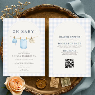 All in One Blau kariert Baby Shower Einladung