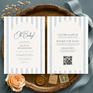 All in One Blau Oh Baby Streifen Baby Shower Einladung