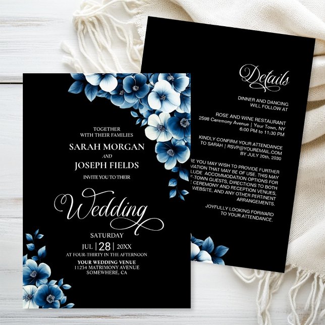 All in One Blue Floral Wedding Einladung (Von Creator hochgeladen)