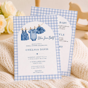 All In One Blue Jean Baby Custom Gingham Bogen Einladung
