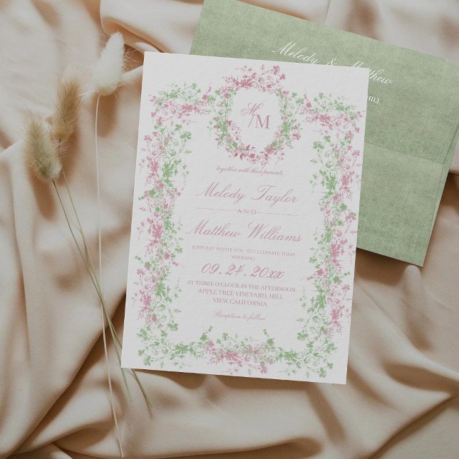All in One Blush and Sage Delicate French Wedding Einladung (Von Creator hochgeladen)