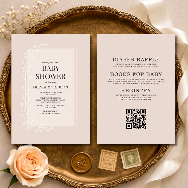 All in One Blush Pink Botanical Floral Baby Shower Einladung (Von Creator hochgeladen)