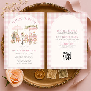 All in One Boujour Bebe Pink Mädchen Baby Shower Einladung