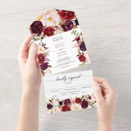All in One Burgund Marsala Rustic Wedding Einladun Einladung
