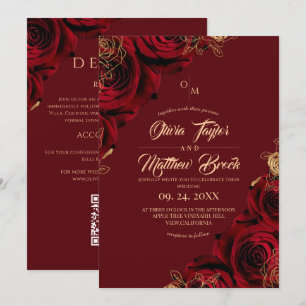 All in One Burgunder Gold Rosen Hochzeit Einladung