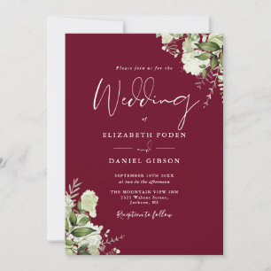 All In One Burgunder Grüne Florale Hochzeit Einladung