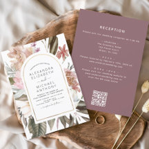 All in One Burgundy Boho Floral QR Code Wedding