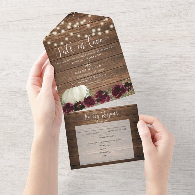 All in One Burgundy Pumpkin Rustic Wedite Einladun All In One Einladung (Abreißen)