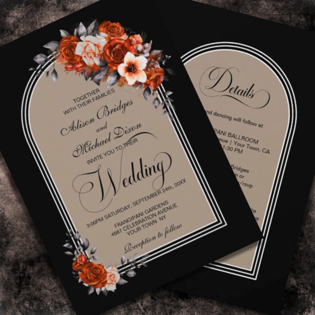 All in one Burnt Orange Arch Black Wedding Einladung (Von Creator hochgeladen)