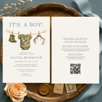 All in One Camo Jagd It's a Boy Baby Shower-Einlad