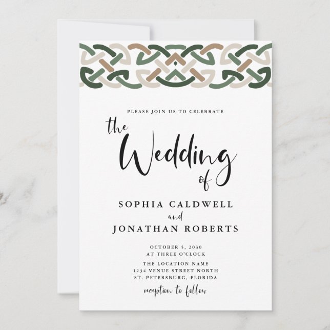 All in One Celtic Knot Calligraphy Wedding Einladung (Vorderseite)