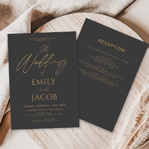 All in one Charcoal Gray Gold Wedding Script Einladung
