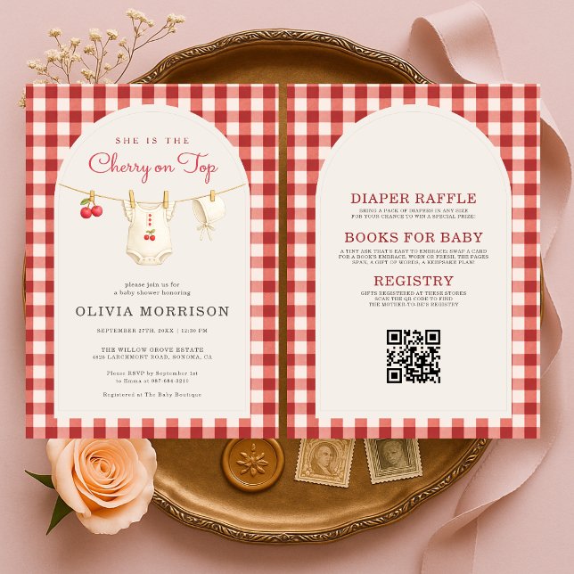 All in One Cherry on Top Clothesline Baby Shower Einladung (Von Creator hochgeladen)