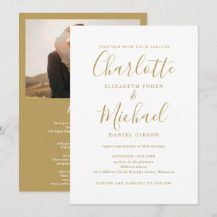All in one Chic Gold Script Foto Hochzeit Einladung