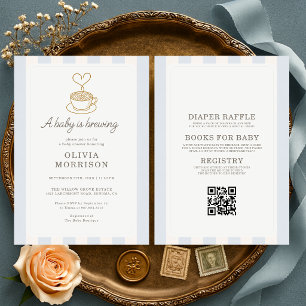 All in One Coffee Baby is Brewing Blue Baby Shower Einladung