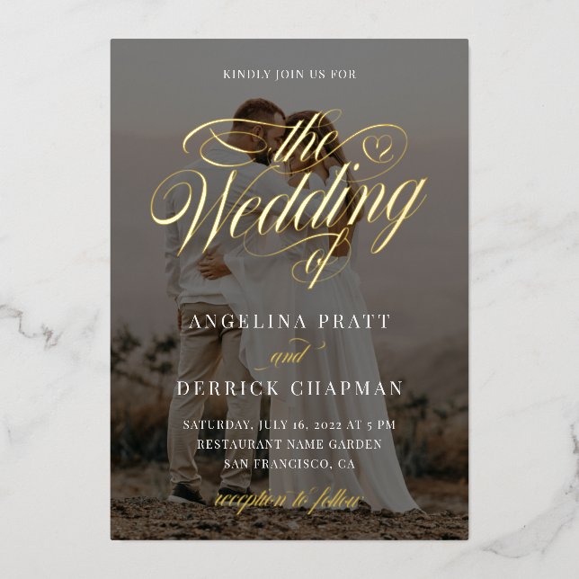 All in one Custom Foto Calligraphy Gold Folieneinladung (Vorderseite)