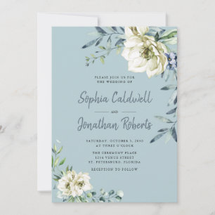 All in One Dusty Blue Eukalyptus Floral Wedding Einladung