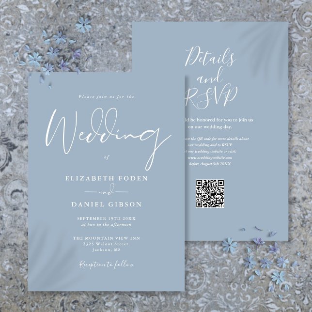 All in one dusty Blue QR Code Wedding Einladung (All In One Dusty Blue QR Code Wedding Invitation)