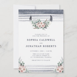 All in one Dusty Pink Roses Bull Horns Wedding Einladung