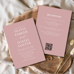All in one Dusty Rose Pink QR Code Wedding Einladung