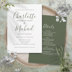 All In One Einfache Olivgrüne Schrift Hochzeit Einladung