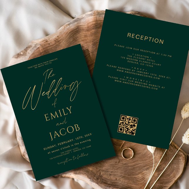 All in one Emerald Green Gold Wedding QR Code Einladung (Von Creator hochgeladen)