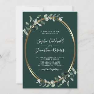All in one Eukalyptus Gold Emerald Green Wedding Einladung