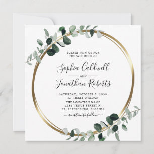 All in one Eukalyptus Gold Metallic Square Wedding Einladung