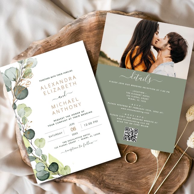 All in one Eukalyptus Greenerity QR Code Wedding Einladung (Von Creator hochgeladen)