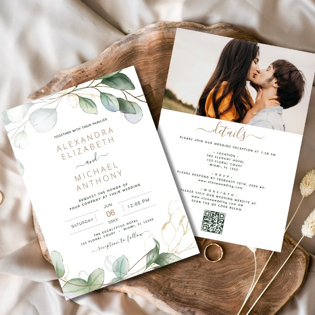 All in one Eukalyptus Greenerity QR Code Wedding Einladung (Von Creator hochgeladen)