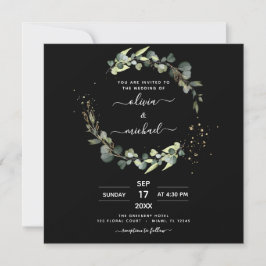All in one Eukalyptus QR Code Black Wedding Einladung