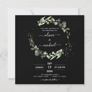 All in one Eukalyptus QR Code Black Wedding Einladung