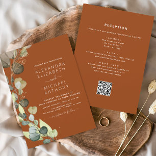 All in one Eukalyptus QR Code Hochzeit Einladung