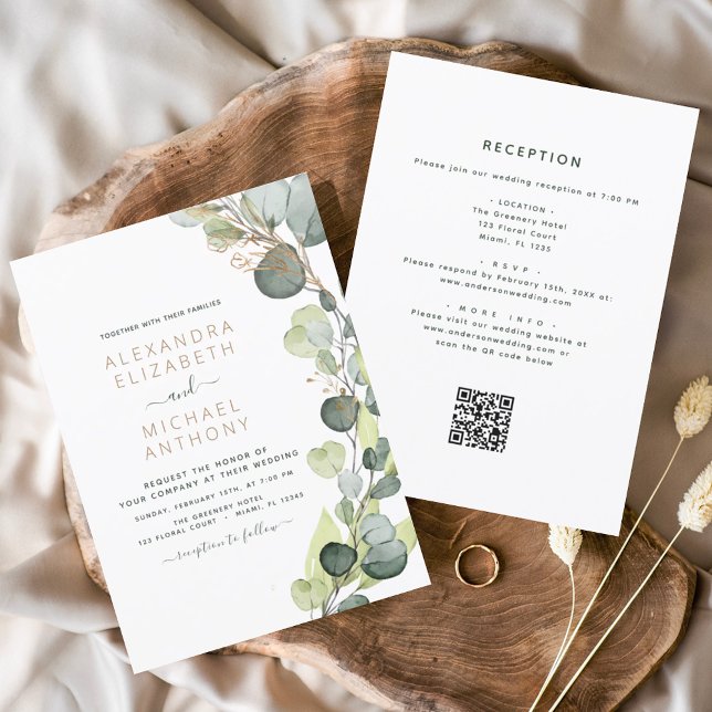 All in one Eukalyptus QR Code Wedding Greenery Einladung (Von Creator hochgeladen)